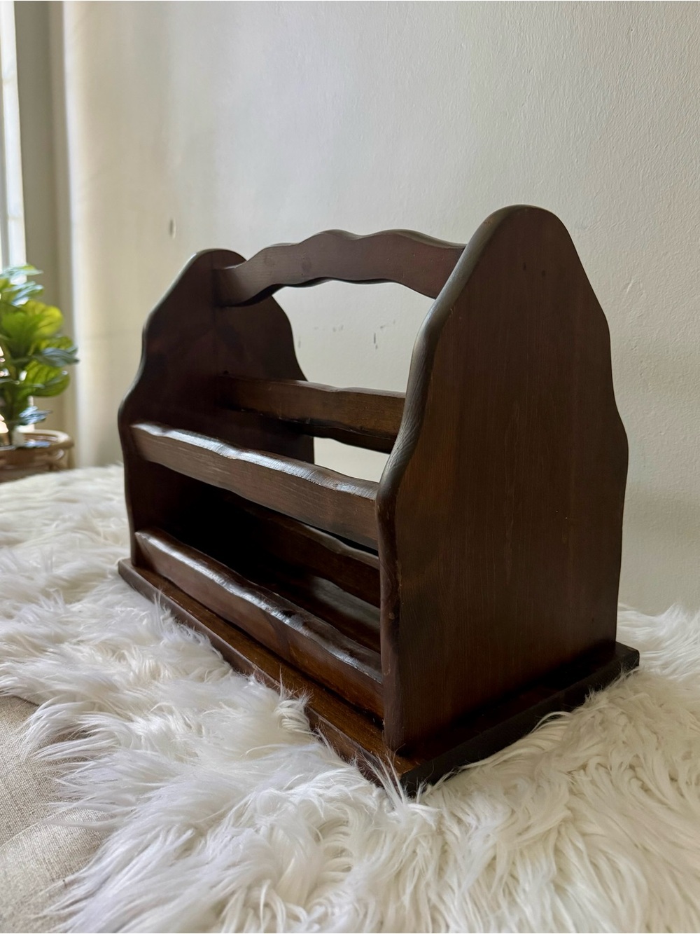 Vintage Rustic Farmhouse Solid Wood Newspaper Magazine Caddy Storage Decor